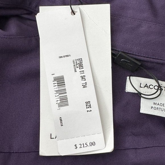NWT Lacoste Women's Shift Shirt Dress Purple Midi Long Sleeve or Roll Sleeve 2 - Picture 8 of 11